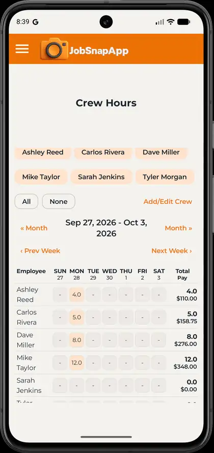 Crew hours tracking